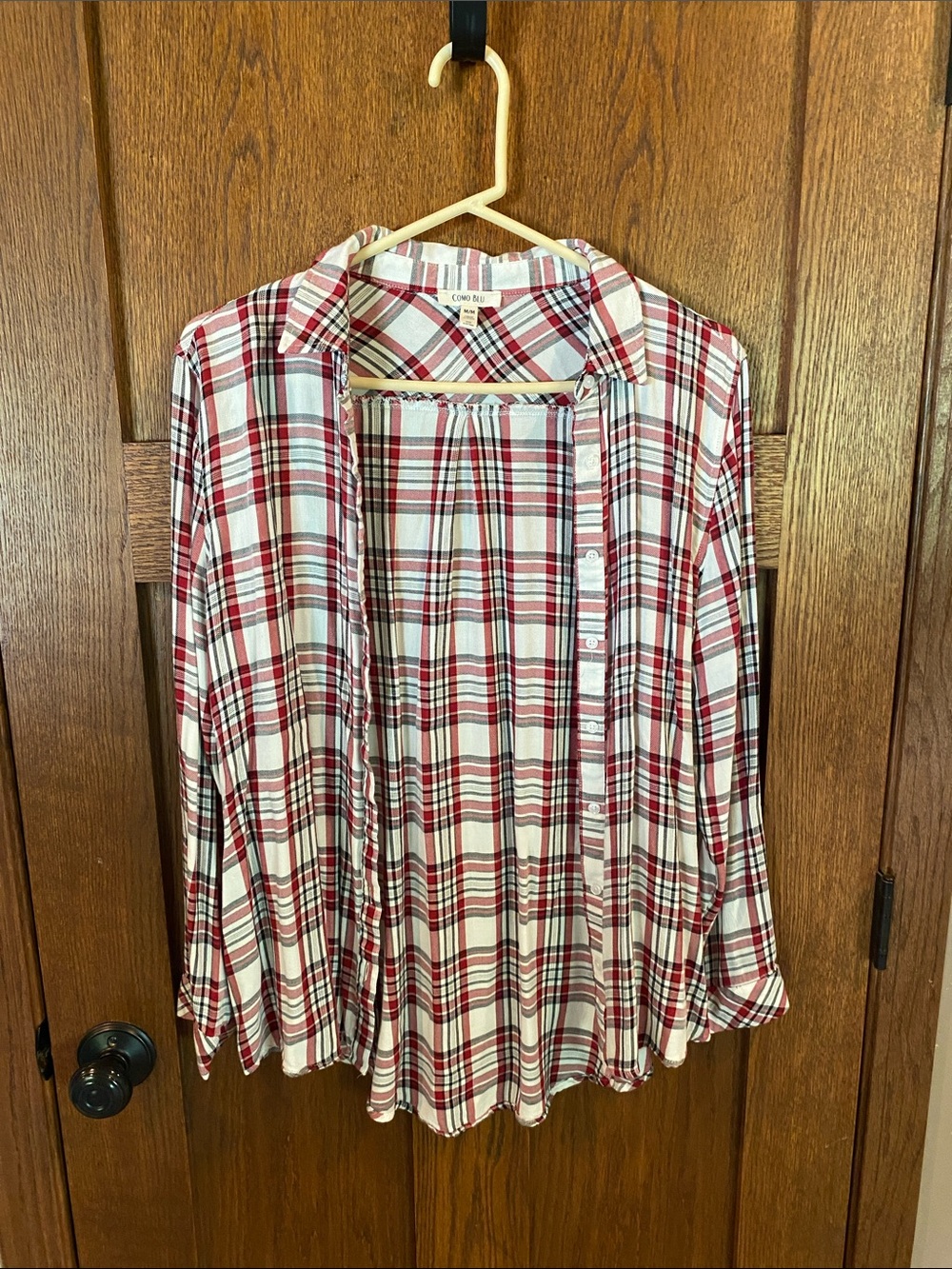 Women’s Red Plaid Button-Down Shirt - Lightweight Collared Top